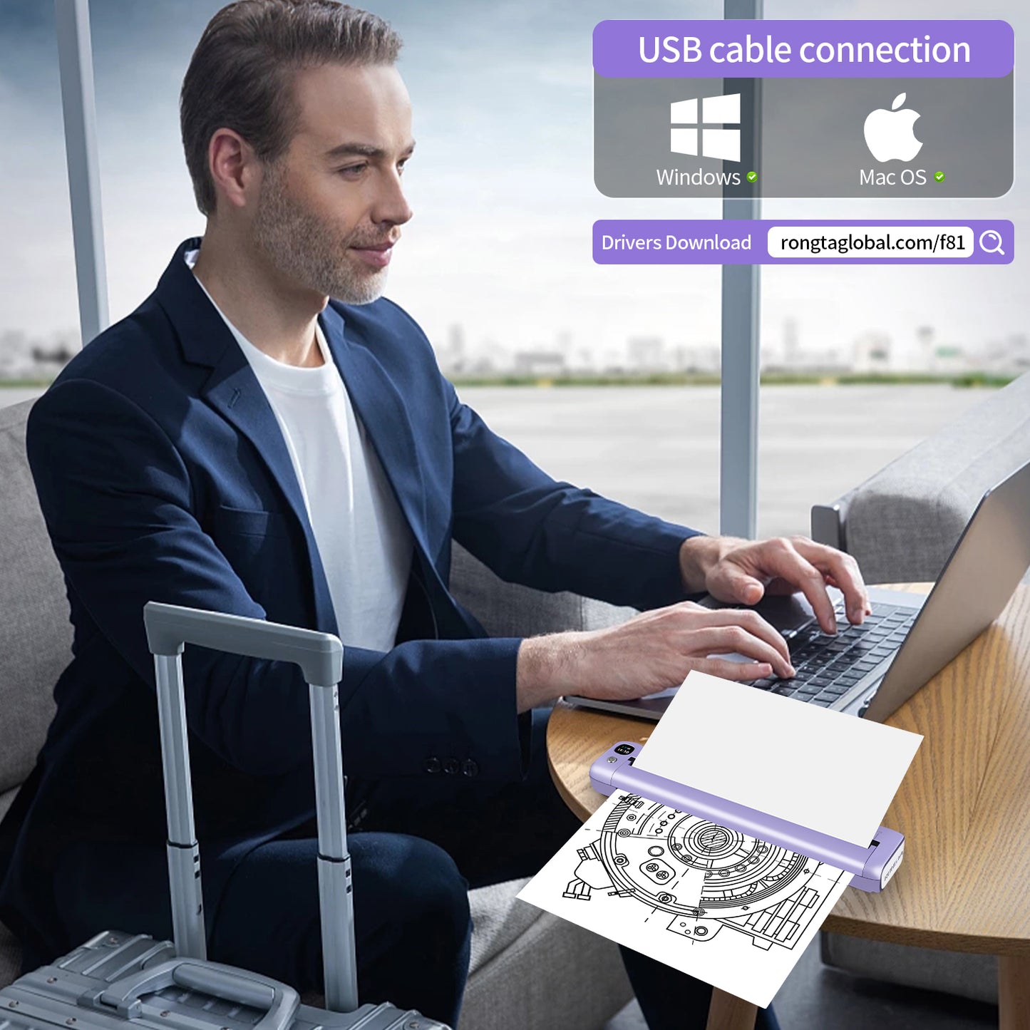 Rongta F81 Bluetooth Thermal Portable Printer Support US Letter (Purple)