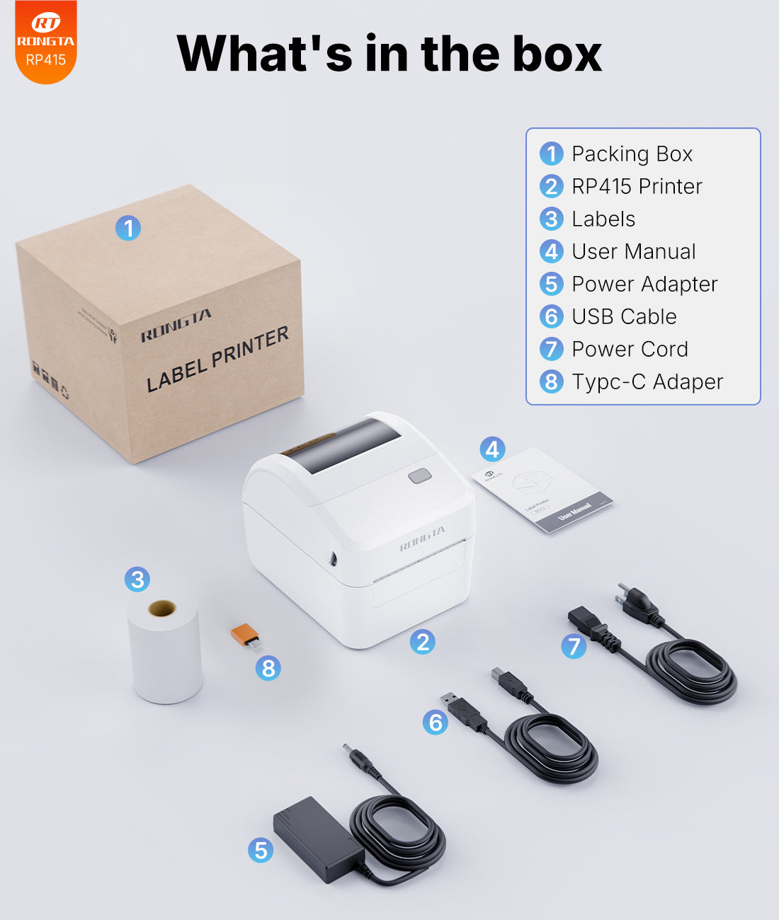 Rongta Bluetooth Thermal Shipping Label Printer, Wireless 4x6 Label Sticker Printer for Shipping Packages, Support Android, iPhone, Widely Used for Amazon,Shopify, Etsy, UPS, White