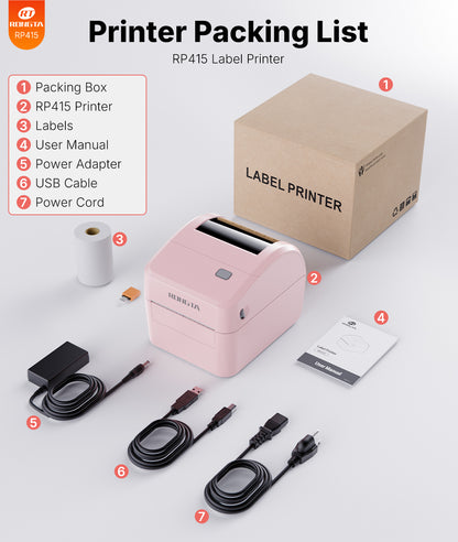 Rongta 4x6 Bluetooth Shipping Label Printer - Thermal Label Printer for Shipping Packages, Small Business, Home, Office, Compatible with Amazon, Tiktok, Etsy, USPS, Commercial Grade, Pink