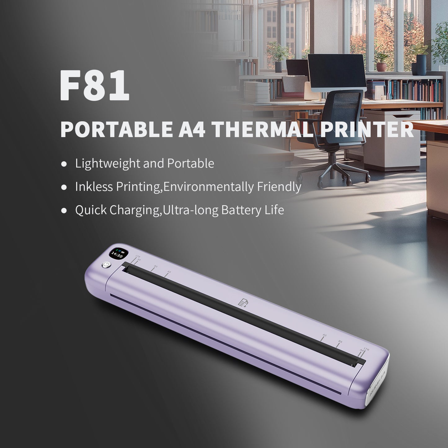 Rongta F81 Bluetooth Thermal Portable Printer Support US Letter (Purple)