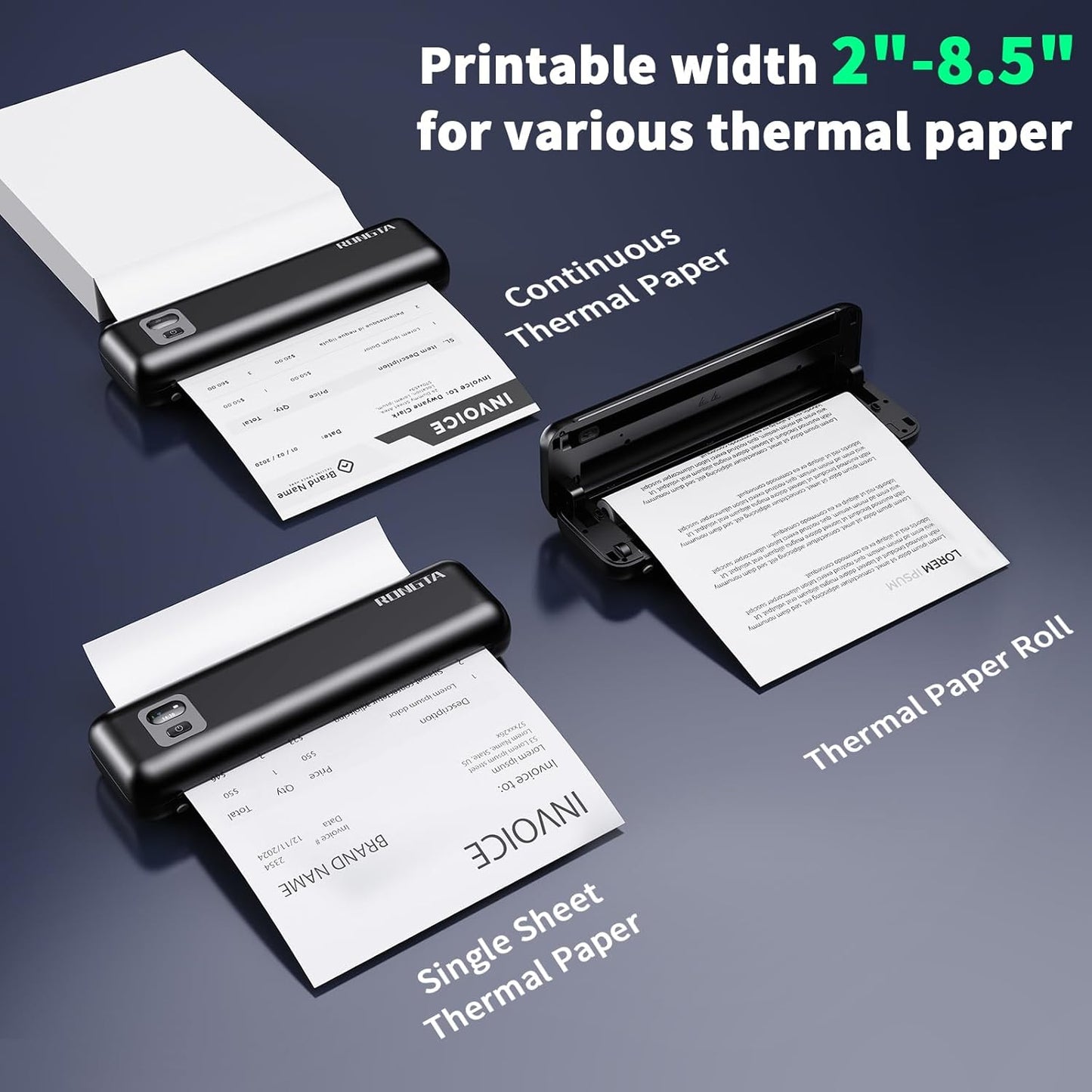 Rongta F82 Bluetooth Thermal Portable Printer Support US Letter (Black)