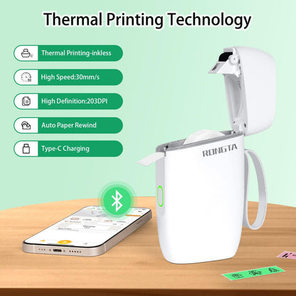 Rongta R5 Mini Label Maker Machine with Tape, Bluetooth & Wireless Label Connection （White））