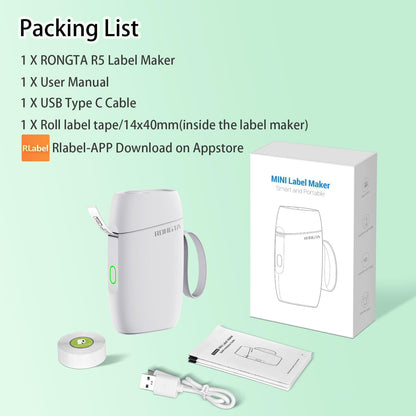 Rongta R5 Mini Label Maker Machine with Tape, Bluetooth & Wireless Label Connection （White））