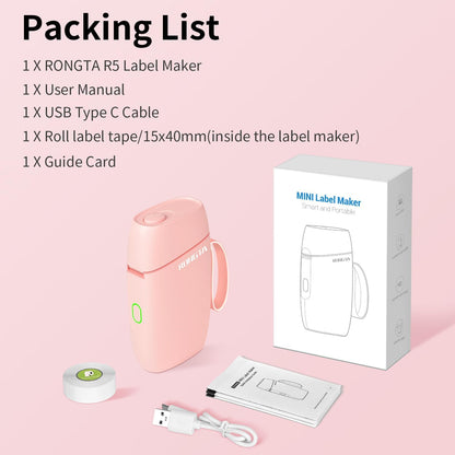 Rongta R5 Mini Label Maker Machine with Tape (Pink)