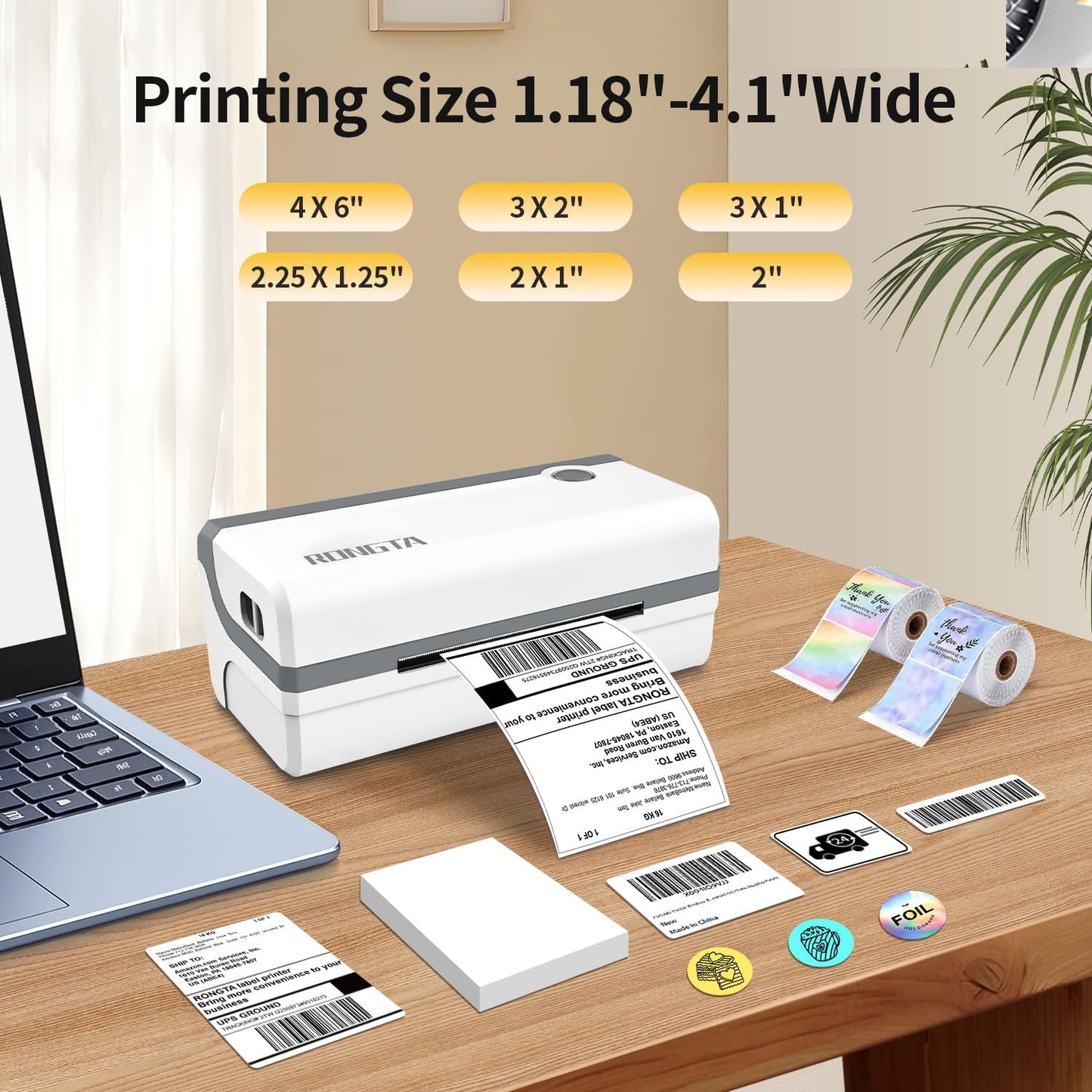 Rongta RP420 Bluetooth Thermal Shipping Label Printer (White grey)
