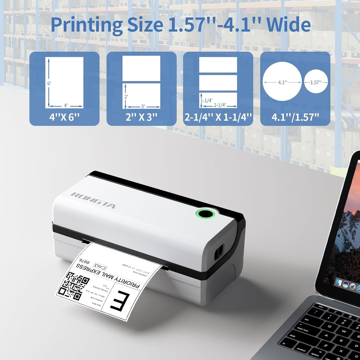 Rongta RP420 Bluetooth Thermal Shipping Label Printer (White)