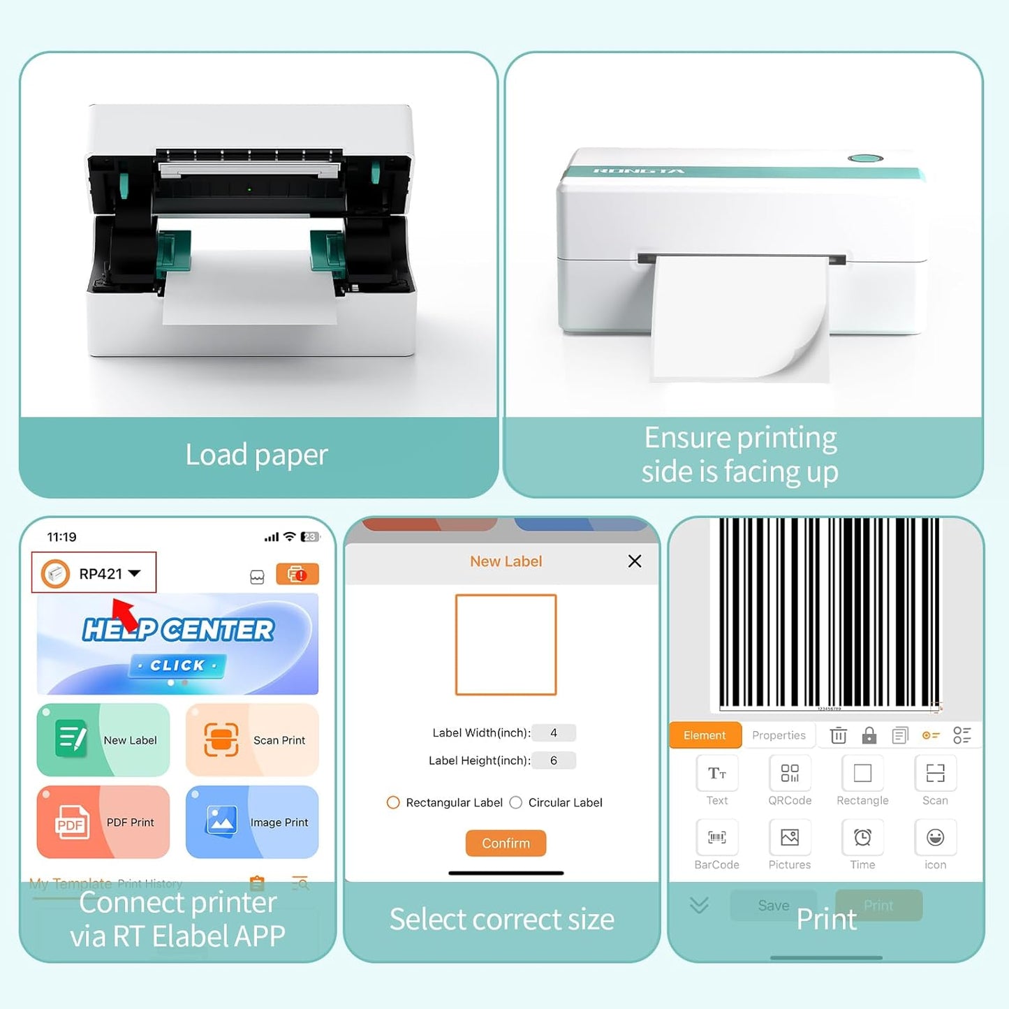 Rongta RP421A Thermal Shipping Label Printer (White)