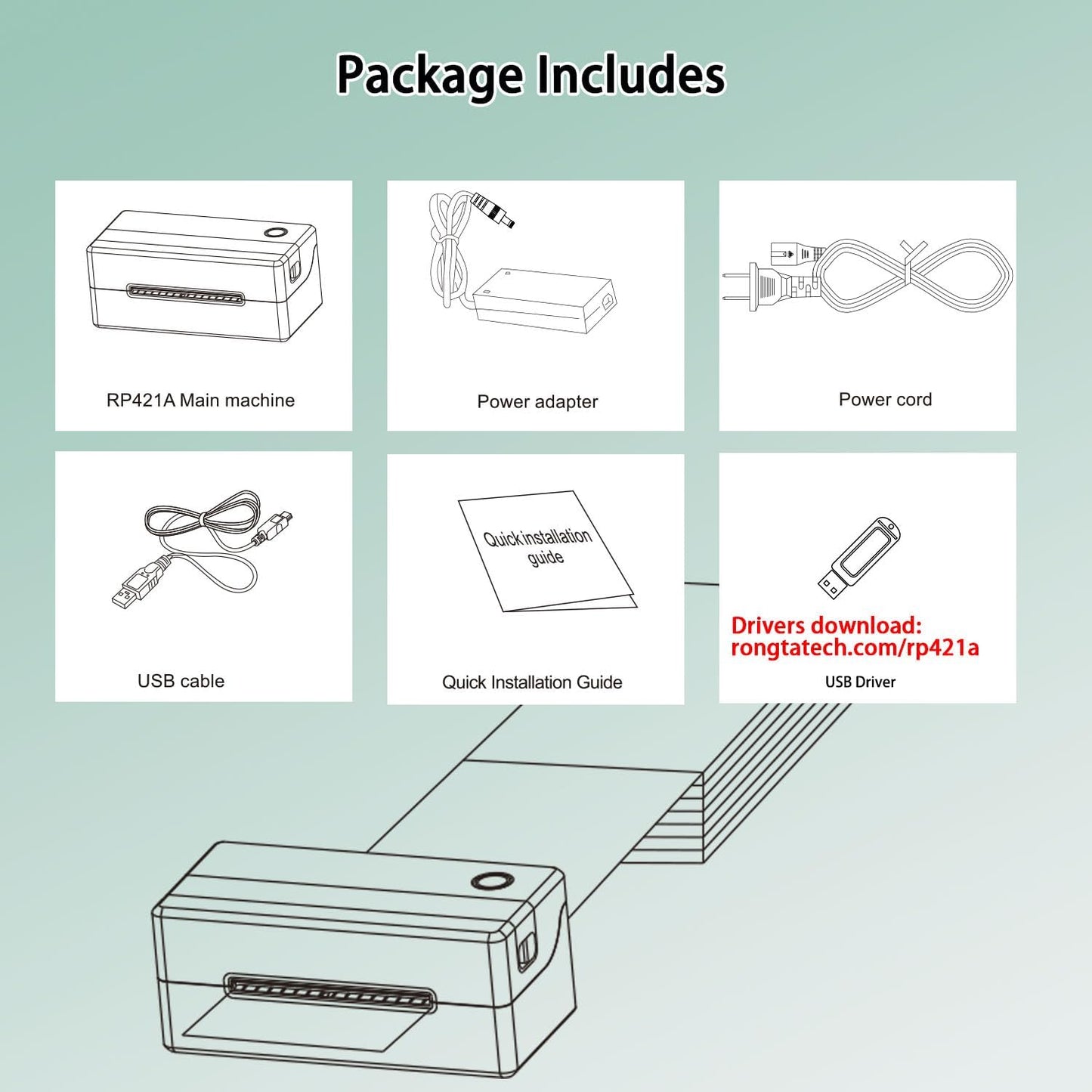 Rongta RP421A Thermal Shipping Label Printer (White)