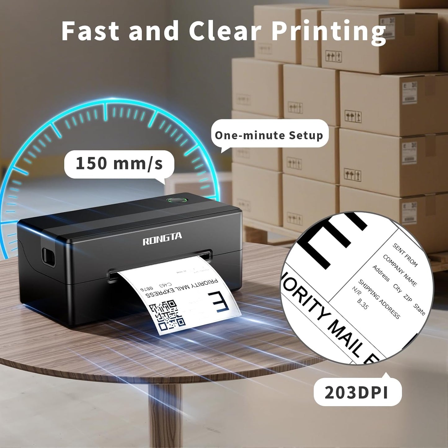 Rongta RP421A Thermal Shipping Label Printer (Black)