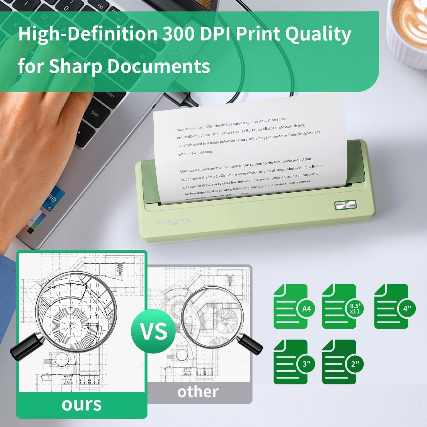 Rongta PN81 Inkless Portable Printer (Green)