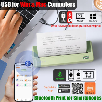 Rongta PN81 Inkless Portable Printer (Green)
